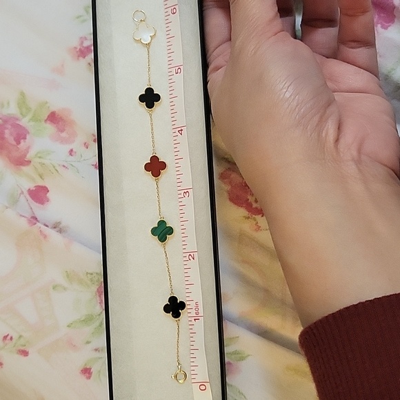 Clover multi-gemstone bracelet in 18K solid gold [6 inch length] - Picture 14 of 16